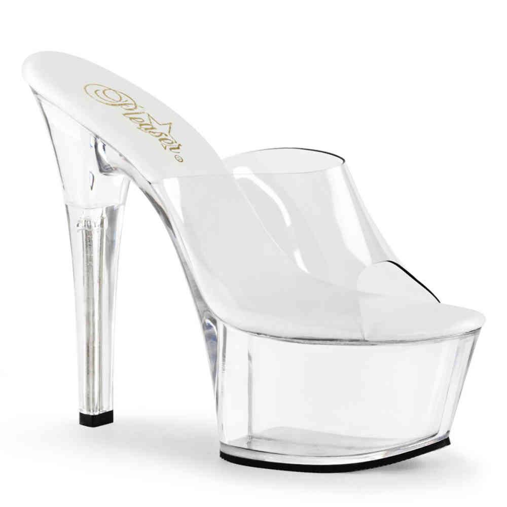 Pleaser - ASPIRE601 Mules à talons - Chaussures de pole dance - Transparent/Blanc Product image
